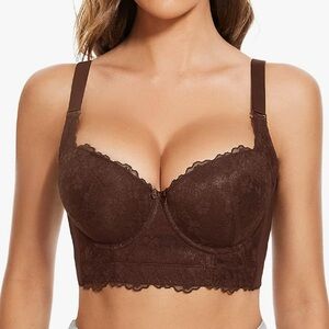 NWOT Brown Lace Longline Push Up Bra with Underwire
